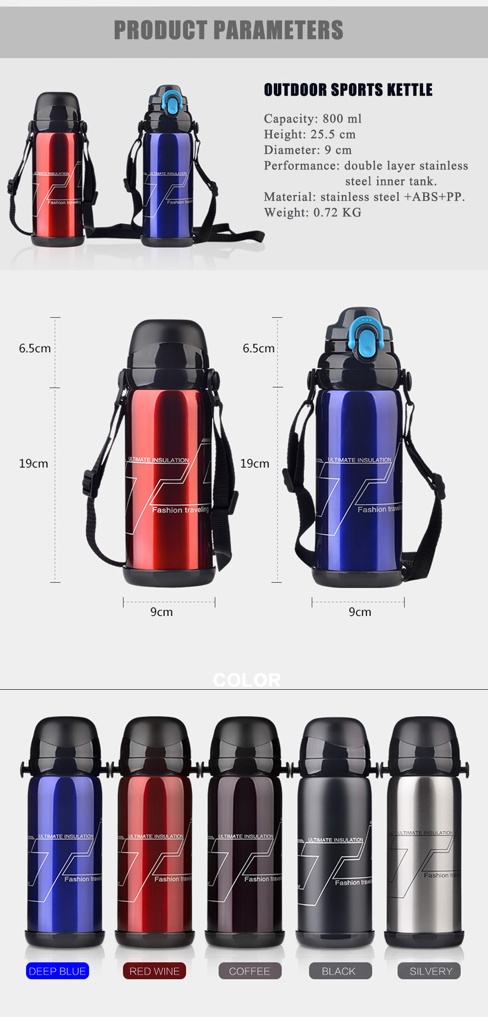 Stainless Steel Outdoor Portable Sports Kettle 800ML Stainless Steel Outdoor Portable Sports Kettle 800ML