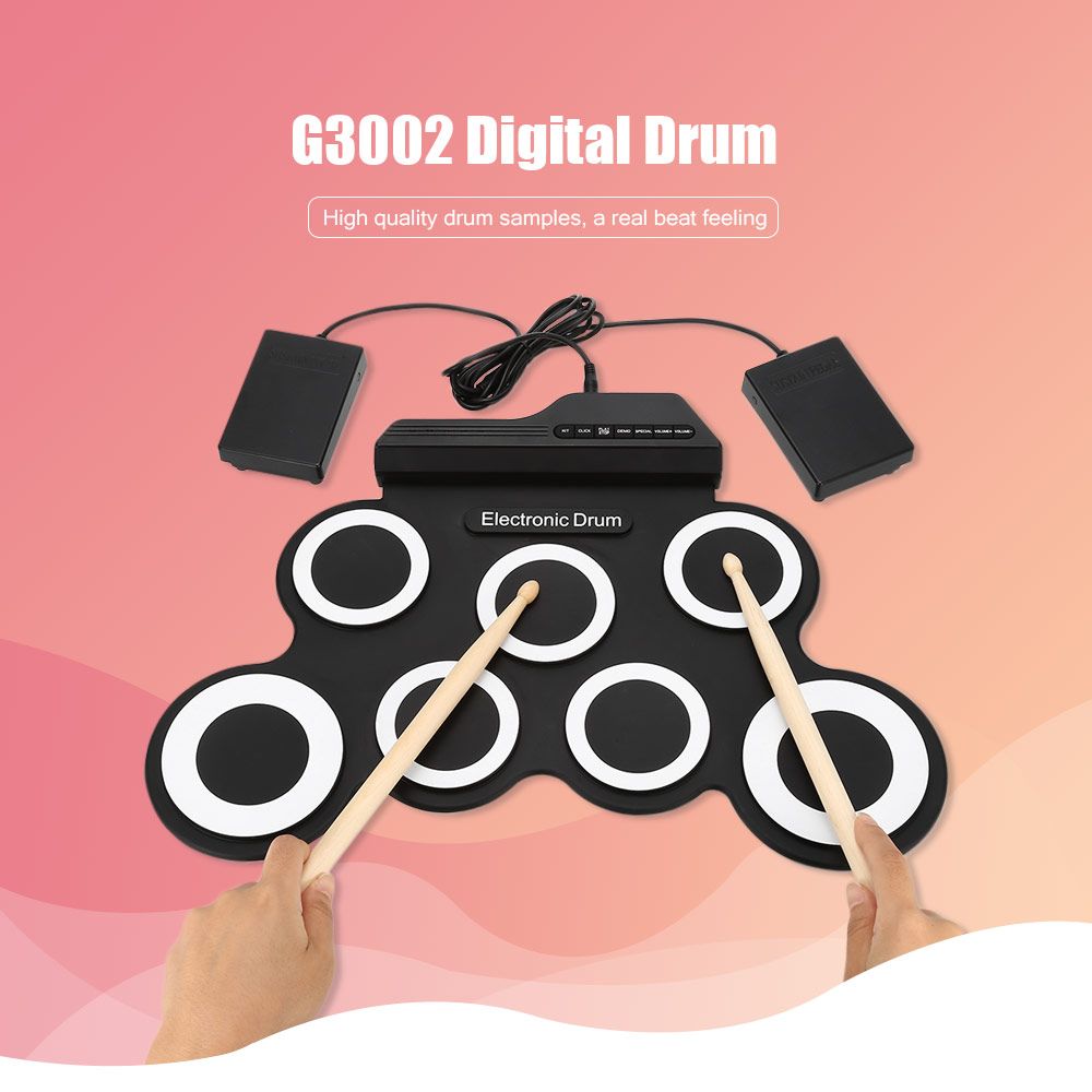 G3002 Portable 7 Pad Hand Roll Digital Drum Kit with Built-in Metronome G3002 Portable 7 Pad Hand Roll Digital Drum Kit with Built-in Metronome