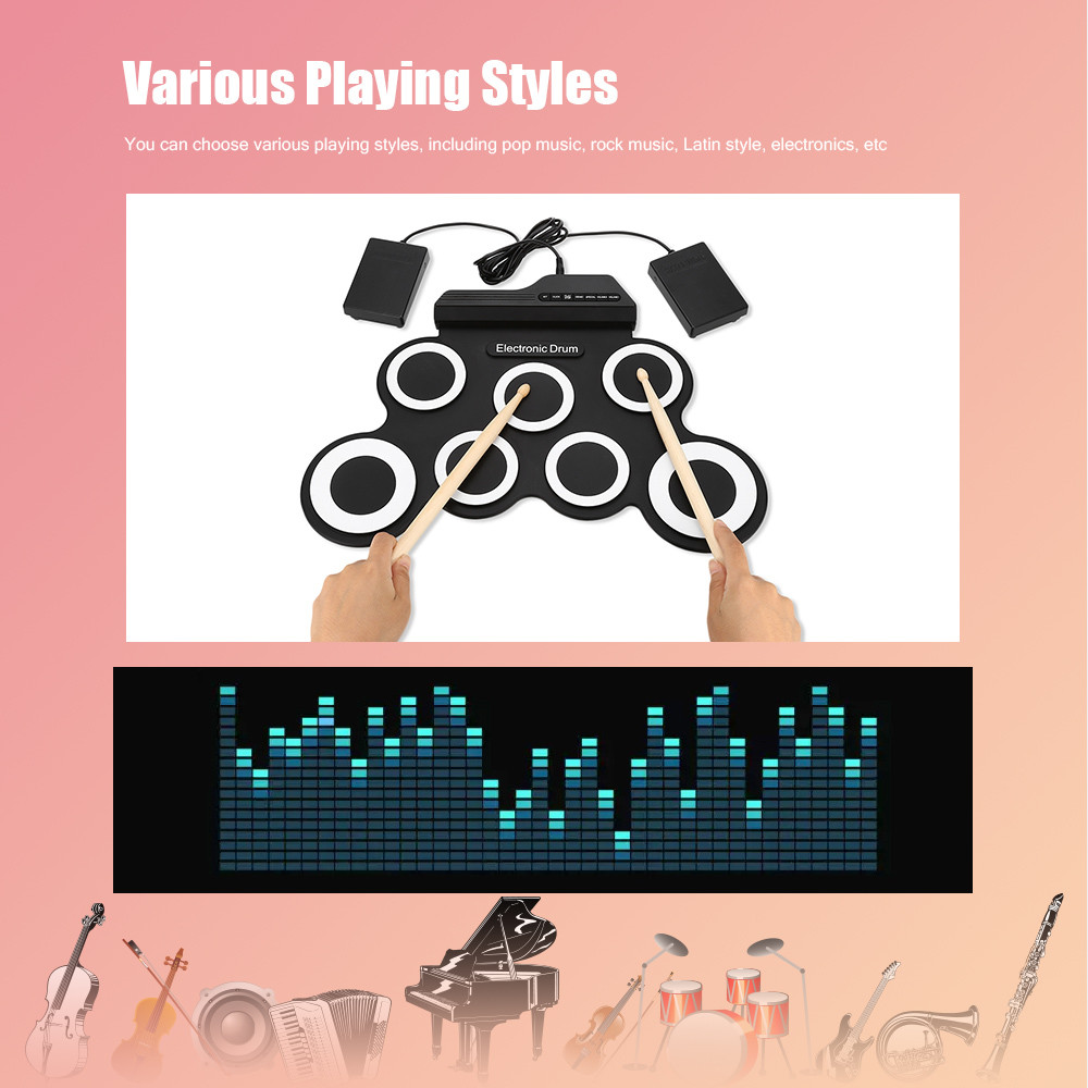 G3002 Portable 7 Pad Hand Roll Digital Drum Kit with Built-in Metronome G3002 Portable 7 Pad Hand Roll Digital Drum Kit with Built-in Metronome