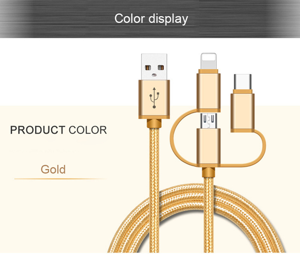 High Speed Nylon Braided Fast Charging 3 in 1 USB Charger Cable for iPhone Android Type C Smartphones