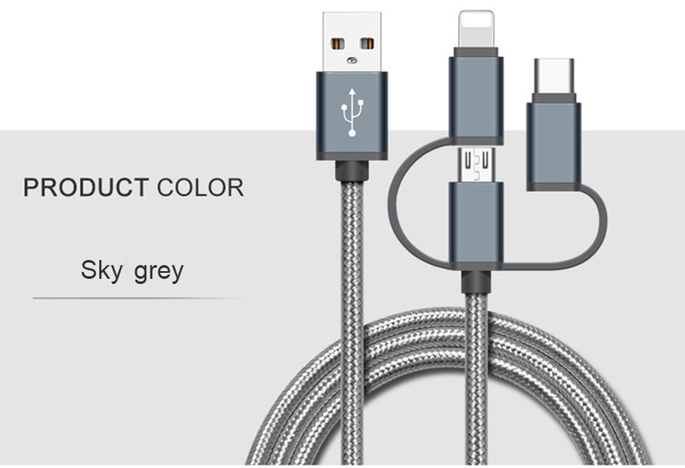 High Speed Nylon Braided Fast Charging 3 in 1 USB Charger Cable for iPhone Android Type C Smartphones High Speed Nylon Braided Fast Charging 3 in 1 USB Charger Cable for iPhone Android Type C Smartphones