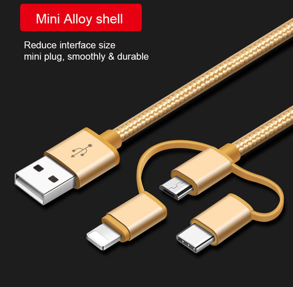 High Speed Nylon Braided Fast Charging 3 in 1 USB Charger Cable for iPhone Android Type C Smartphones High Speed Nylon Braided Fast Charging 3 in 1 USB Charger Cable for iPhone Android Type C Smartphones