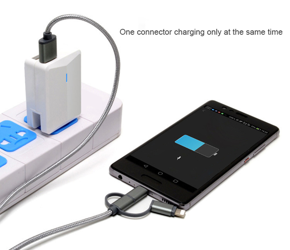 High Speed Nylon Braided Fast Charging 3 in 1 USB Charger Cable for iPhone Android Type C Smartphones High Speed Nylon Braided Fast Charging 3 in 1 USB Charger Cable for iPhone Android Type C Smartphones