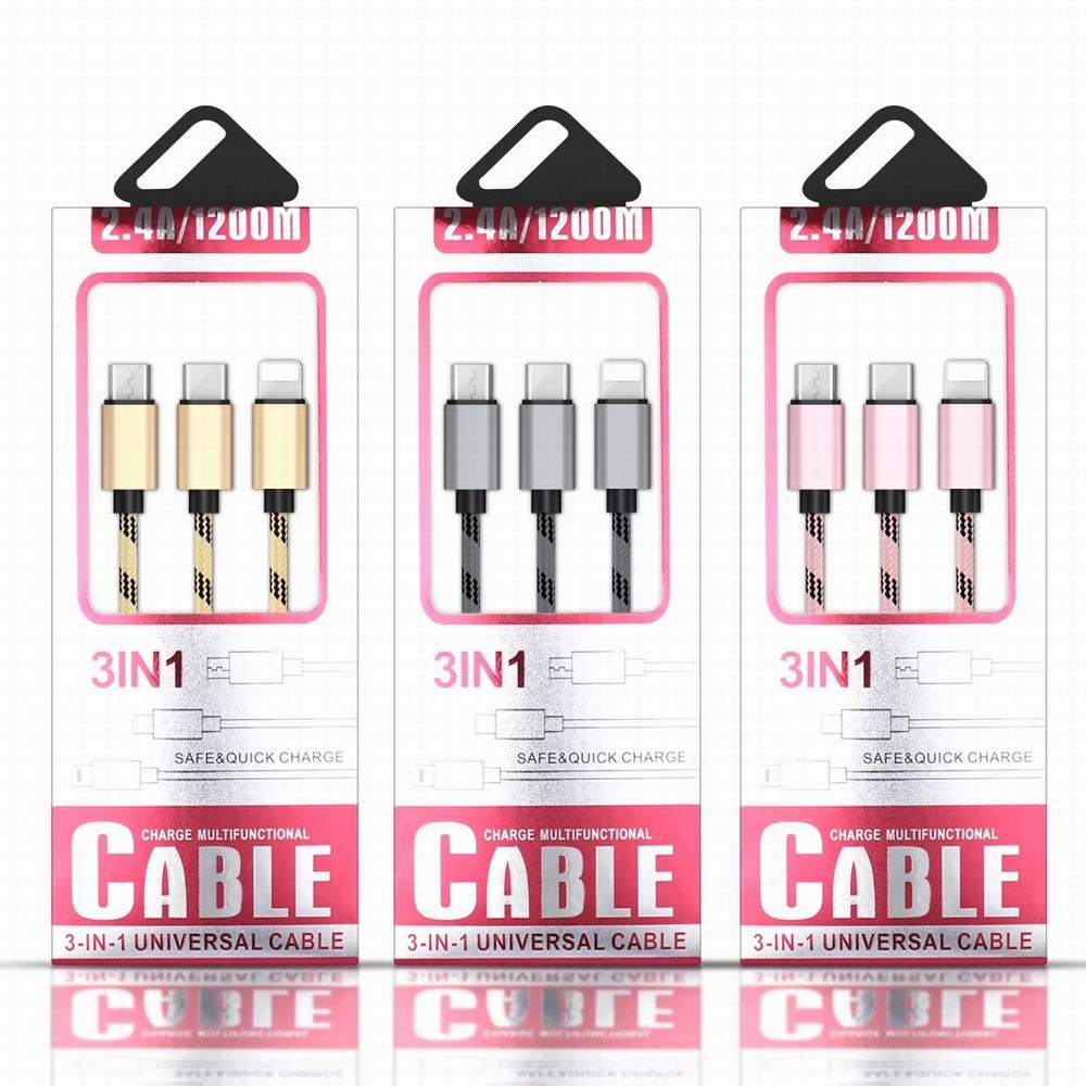 High Quality Wire 3 in 1 Cable and Charging Cable Usb for Android Micro+iPhone+Type-C Usb High Quality Wire 3 in 1 Cable and Charging Cable Usb for Android Micro+iPhone+Type-C Usb