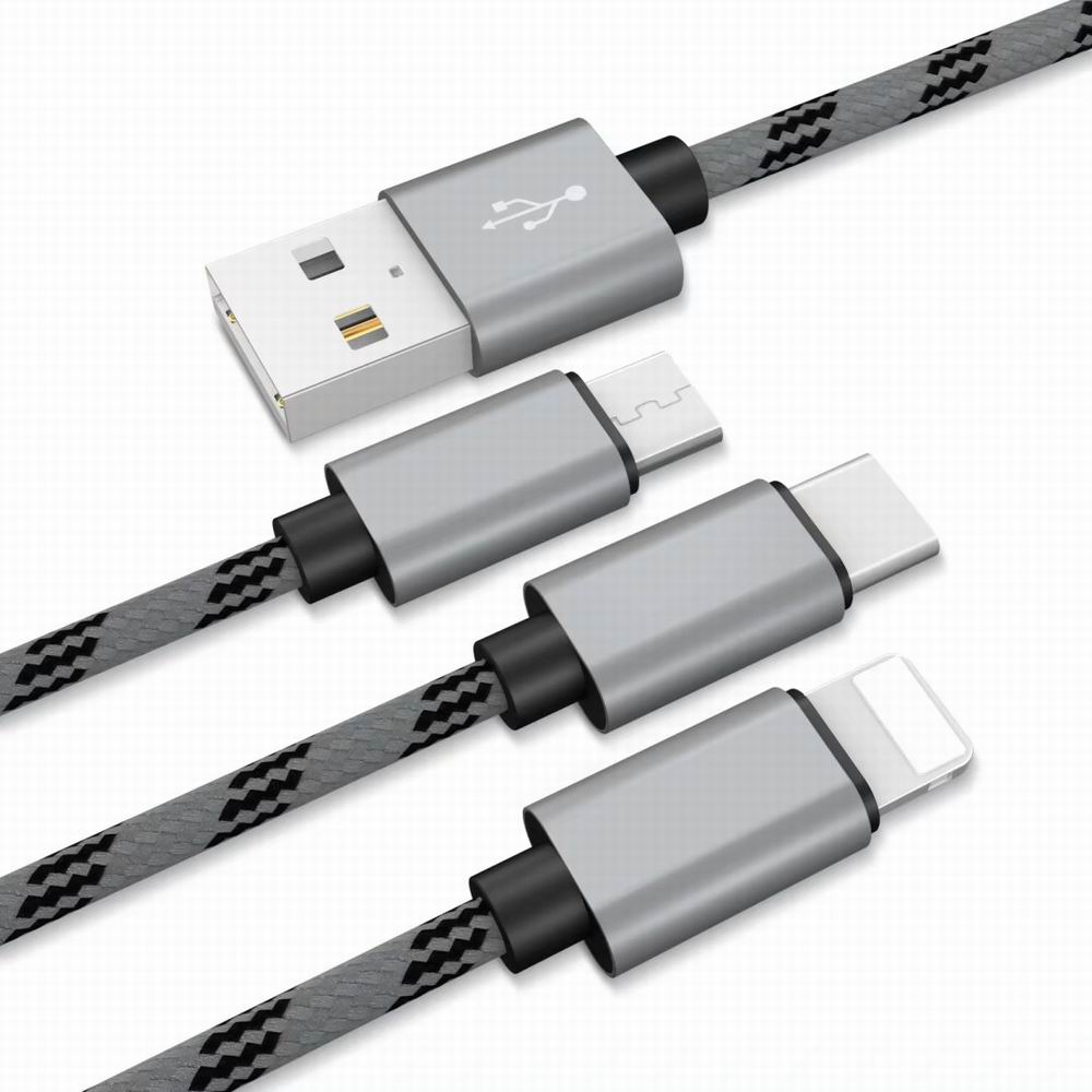 High Quality Wire 3 in 1 Cable and Charging Cable Usb for Android Micro+iPhone+Type-C Usb