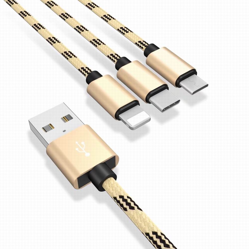 High Quality Wire 3 in 1 Cable and Charging Cable Usb for Android Micro+iPhone+Type-C Usb