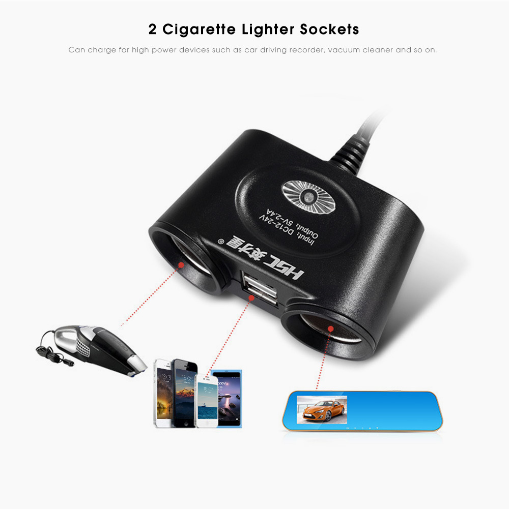 HSC 102A Car Charger Dual USB 2 Cigarette Lighter Sockets Independent Switch HSC 102A Car Charger Dual USB 2 Cigarette Lighter Sockets Independent Switch