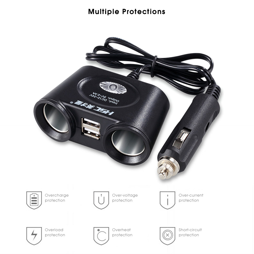 HSC 102A Car Charger Dual USB 2 Cigarette Lighter Sockets Independent Switch HSC 102A Car Charger Dual USB 2 Cigarette Lighter Sockets Independent Switch
