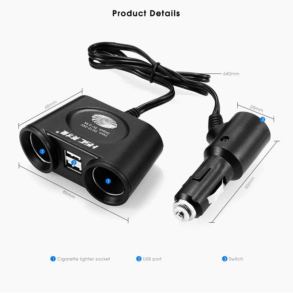 HSC 102A Car Charger Dual USB 2 Cigarette Lighter Sockets Independent Switch HSC 102A Car Charger Dual USB 2 Cigarette Lighter Sockets Independent Switch