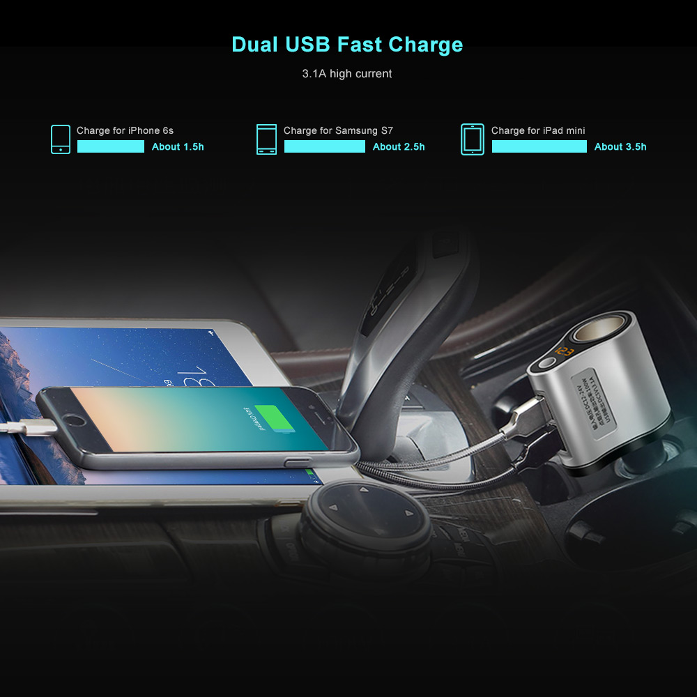 HSC 119A 3 in 1 Car Charger with Cigarette Lighter Socket Dual USB Ports 3.1A High Current HSC 119A 3 in 1 Car Charger with Cigarette Lighter Socket Dual USB Ports 3.1A High Current