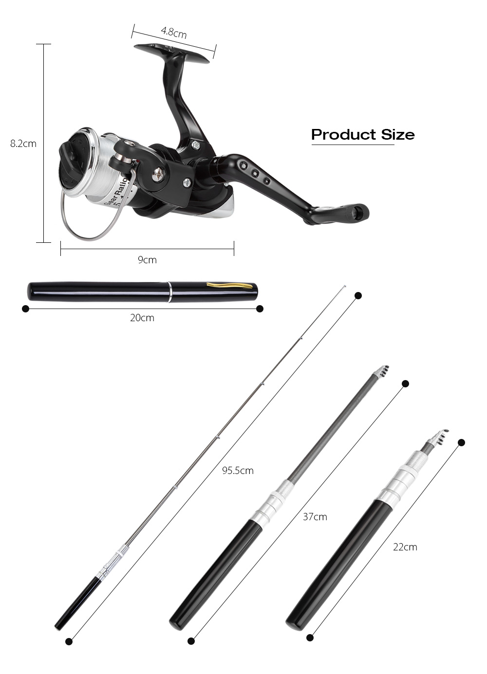 Portable Mini Aluminum Baitcasting Pocket Pen Shape Fish Rod Fishing Reel Portable Mini Aluminum Baitcasting Pocket Pen Shape Fish Rod Fishing Reel