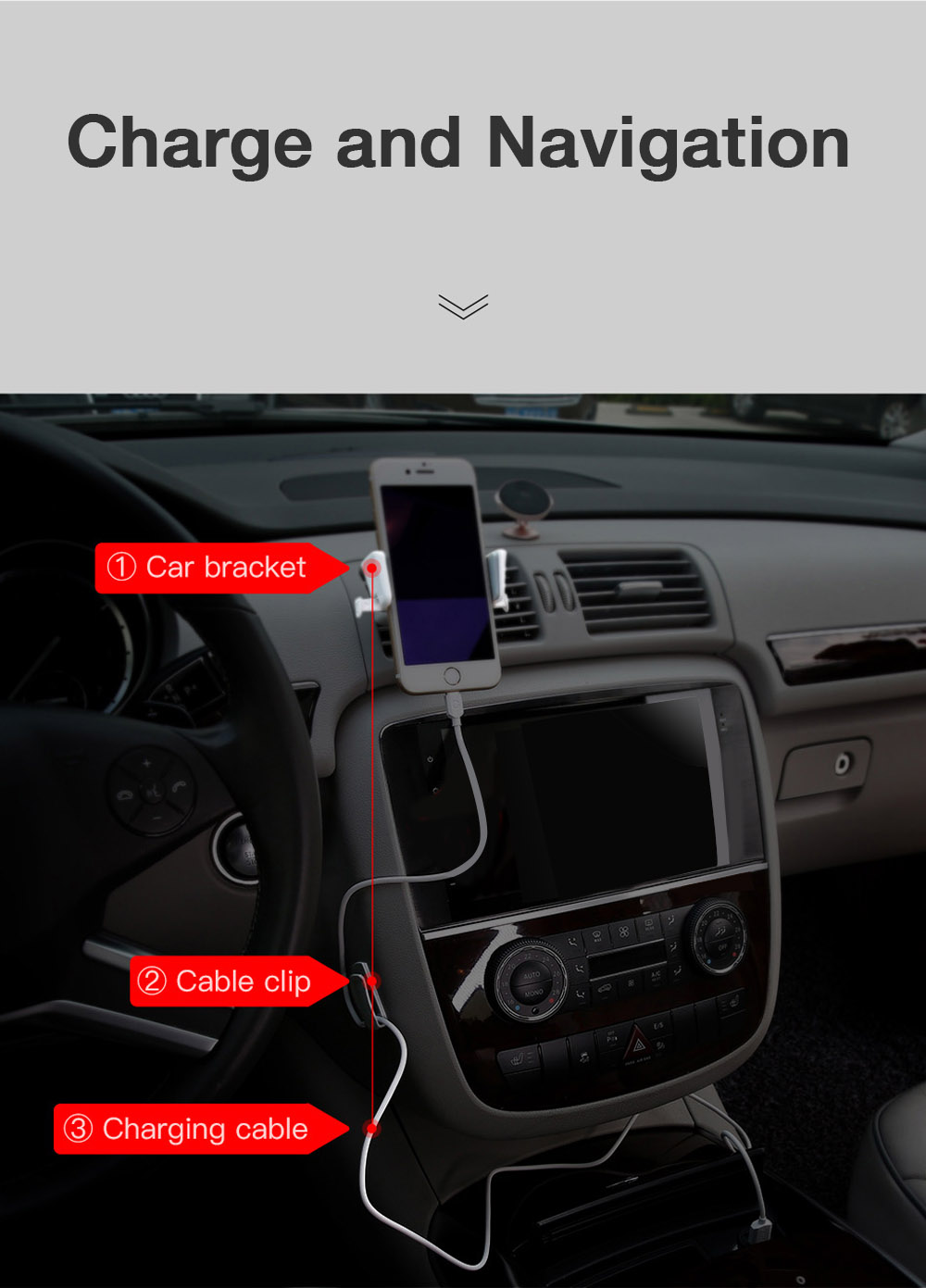 Baseus O-type Car Mount Cable 2.1A 0.8M ABS PC for iPhone