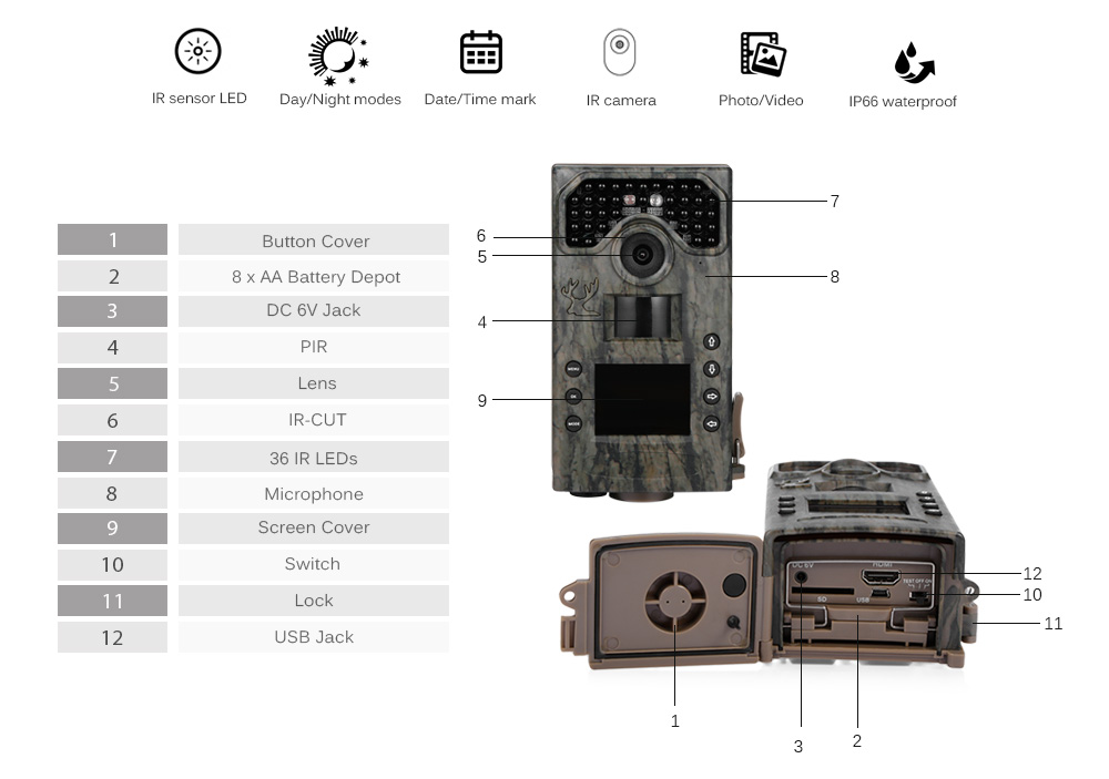 BL280A 1080P HD Infrared Digital Trail Hunting Camera Wildlife Scouting Device BL280A 1080P HD Infrared Digital Trail Hunting Camera Wildlife Scouting Device