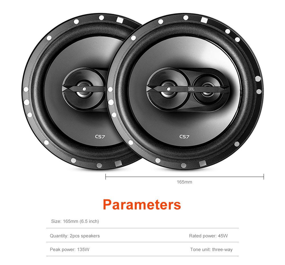 JBL CS763 Pair of Car Speaker 6.5 inch Coaxial Three-way 45 - 135W JBL CS763 Pair of Car Speaker 6.5 inch Coaxial Three-way 45 - 135W