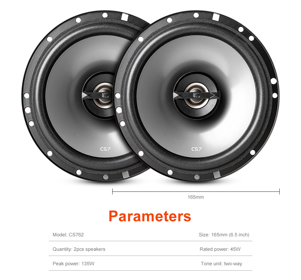 JBL CS762 Pair of Car Speaker 6.5 inch Coaxial Two-way 45 - 135W JBL CS762 Pair of Car Speaker 6.5 inch Coaxial Two-way 45 - 135W