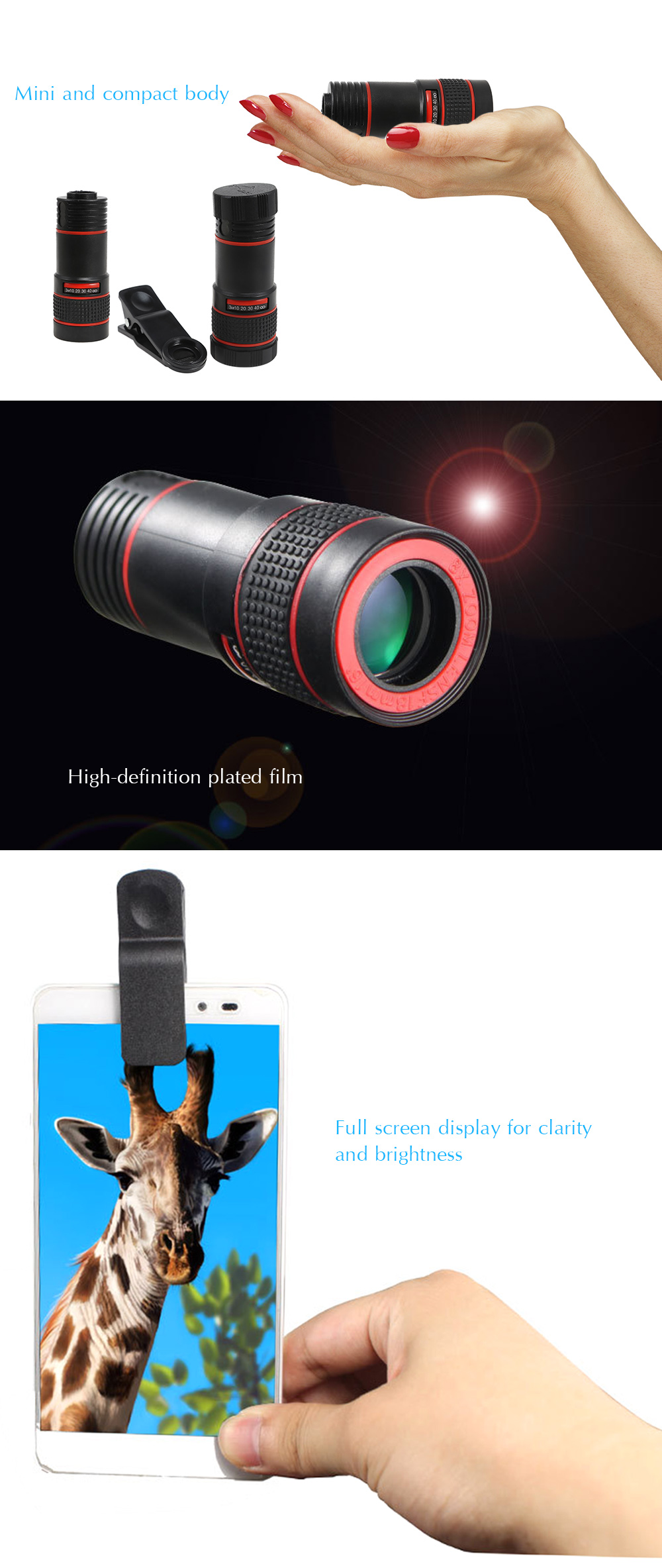 8 x 18 Mobile Phone Telescope Telephoto Camera Lens Monocular Zooming Focus 8 x 18 Mobile Phone Telescope Telephoto Camera Lens Monocular Zooming Focus
