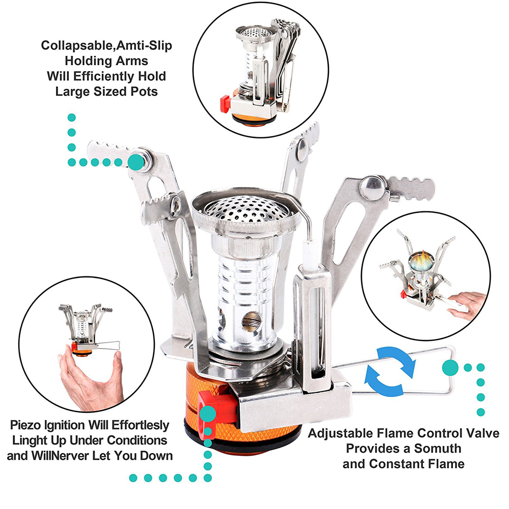 Portable Ultralight Mini Pocket Camping Stove with Piezo Ignition for Hiking Backpacking Picnic Cookware Portable Ultralight Mini Pocket Camping Stove with Piezo Ignition for Hiking Backpacking Picnic Cookware