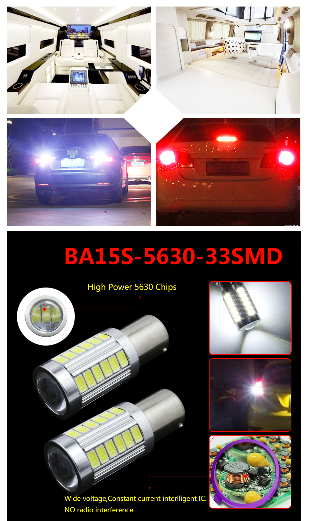 2PCS LED BA15S P21W 1156 DRL Daytime Light Blanco White Bulb 33-SMD 5630 5730 12V