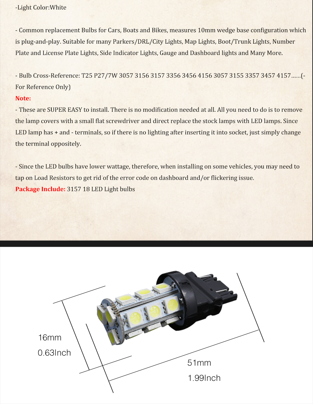10PCS 3157 White 18-SMD 5050 Reverse Brake/Stop/Turn Tail Back Up LED Light Bulb 10PCS 3157 White 18-SMD 5050 Reverse Brake/Stop/Turn Tail Back Up LED Light Bulb