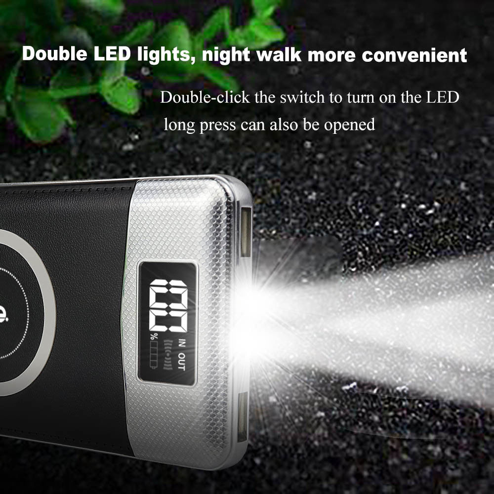 10000mAh Power Bank Qi Wireless Charging 2 USB LCD LED Portable Battery Charger
