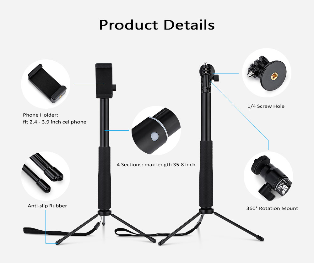LEDISTAR LDX - 801 Multifunctional Aluminum Alloy Selfie Stick for GoPro Smartphone Camera LEDISTAR LDX - 801 Multifunctional Aluminum Alloy Selfie Stick for GoPro Smartphone Camera