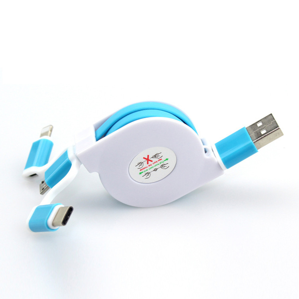 3 in 1 Micro USB Cable Charging Data Sync Retractable Charger Type C Adapter for iPhone / iOS / HTC / Xiaomi / Huawei / Android