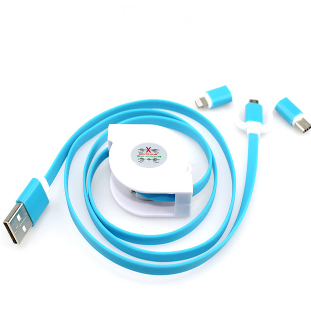 3 in 1 Micro USB Cable Charging Data Sync Retractable Charger Type C Adapter for iPhone / iOS / HTC / Xiaomi / Huawei / Android