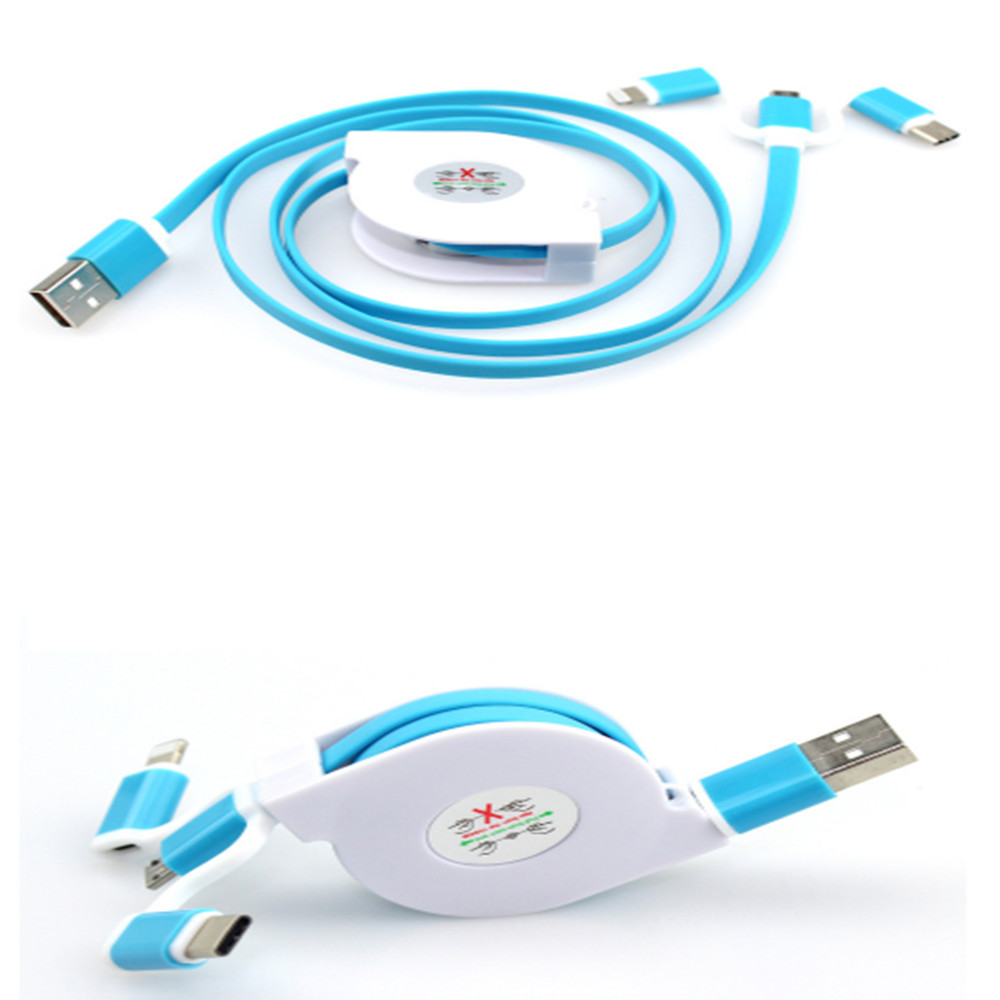 3 in 1 Micro USB Cable Charging Data Sync Retractable Charger Type C Adapter for iPhone / iOS / HTC / Xiaomi / Huawei / Android