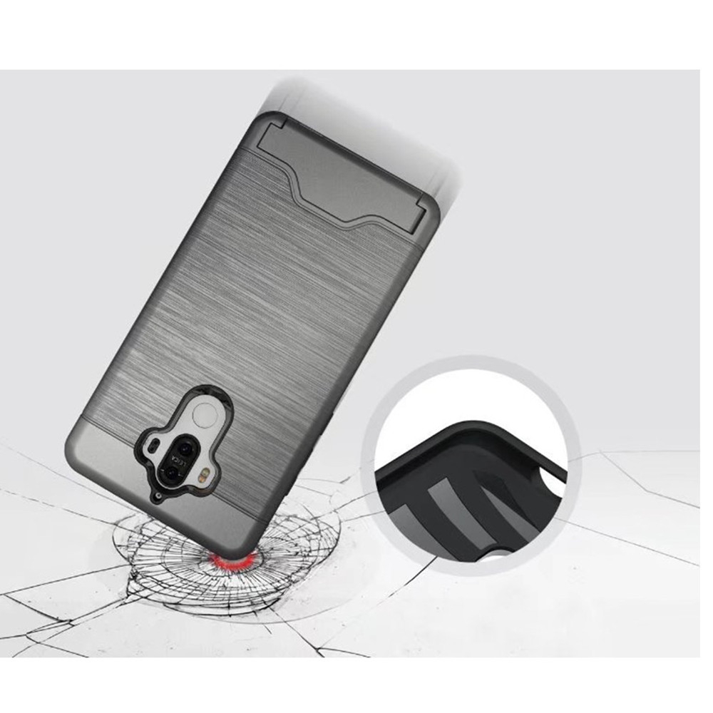 2 in 1 Hybrid Wire Drawing Armor PC +TPU Case With Stand Card Holder for HUAWEI Mate 9