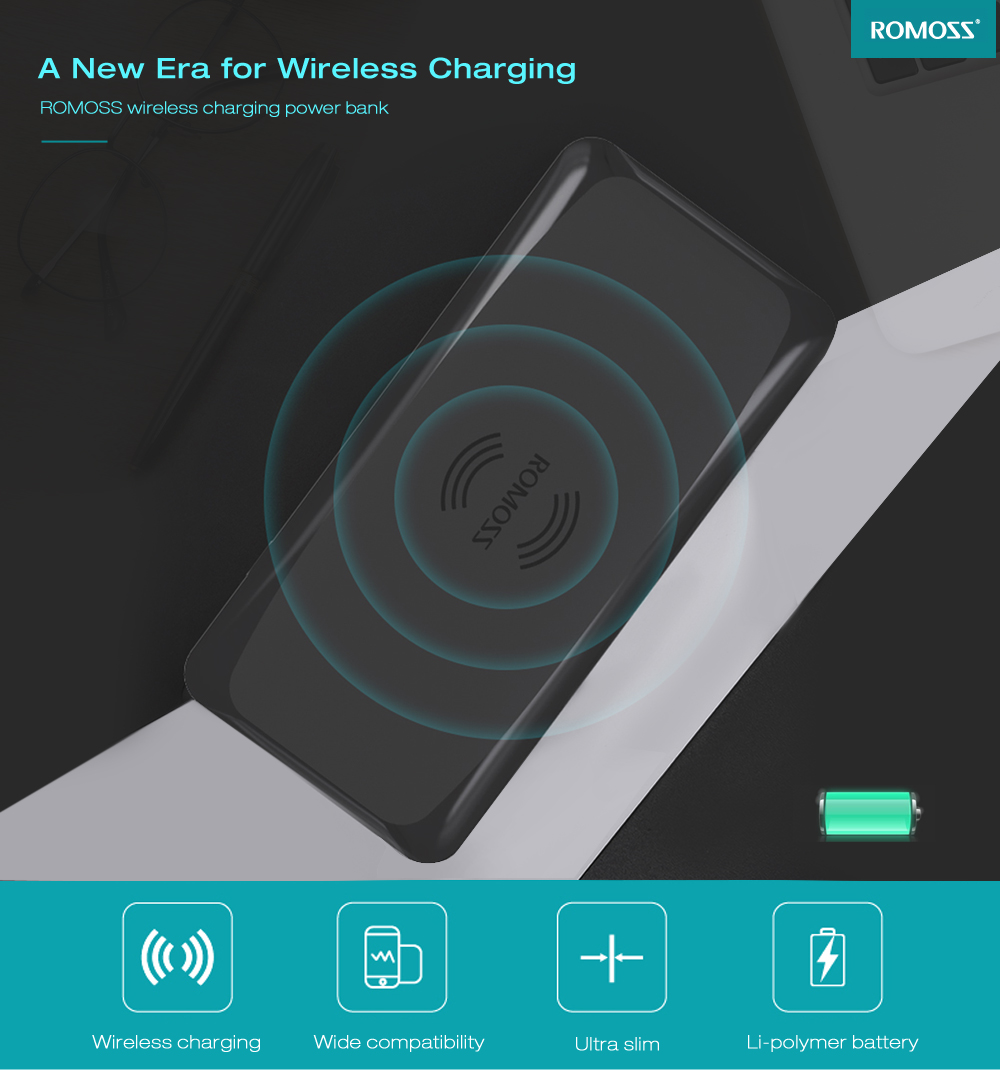 ROMOSS SS05 Edge Series Wireless Charging Power Bank Qi Charger Ultra Slim 5000mAh Li-polymer Battery ROMOSS SS05 Edge Series Wireless Charging Power Bank Qi Charger Ultra Slim 5000mAh Li-polymer Battery