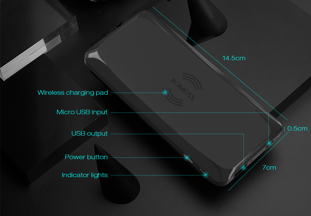 ROMOSS SS05 Edge Series Wireless Charging Power Bank Qi Charger Ultra Slim 5000mAh Li-polymer Battery ROMOSS SS05 Edge Series Wireless Charging Power Bank Qi Charger Ultra Slim 5000mAh Li-polymer Battery