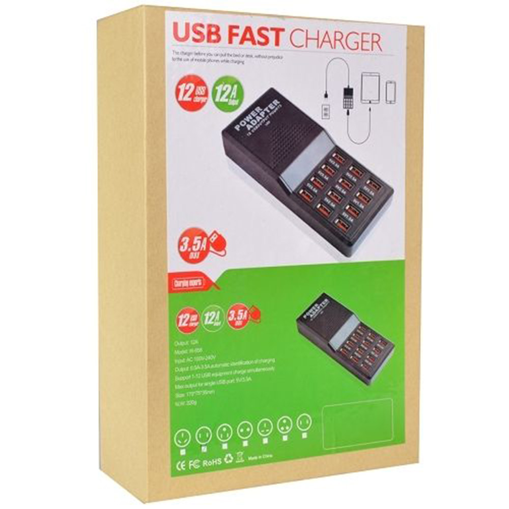 858 12 Port 5V 12A Family-Sized Desktop USB Rapid Charger Output Compatible with Auto Detect Technology US Plug 858 12 Port 5V 12A Family-Sized Desktop USB Rapid Charger Output Compatible with Auto Detect Technology US Plug