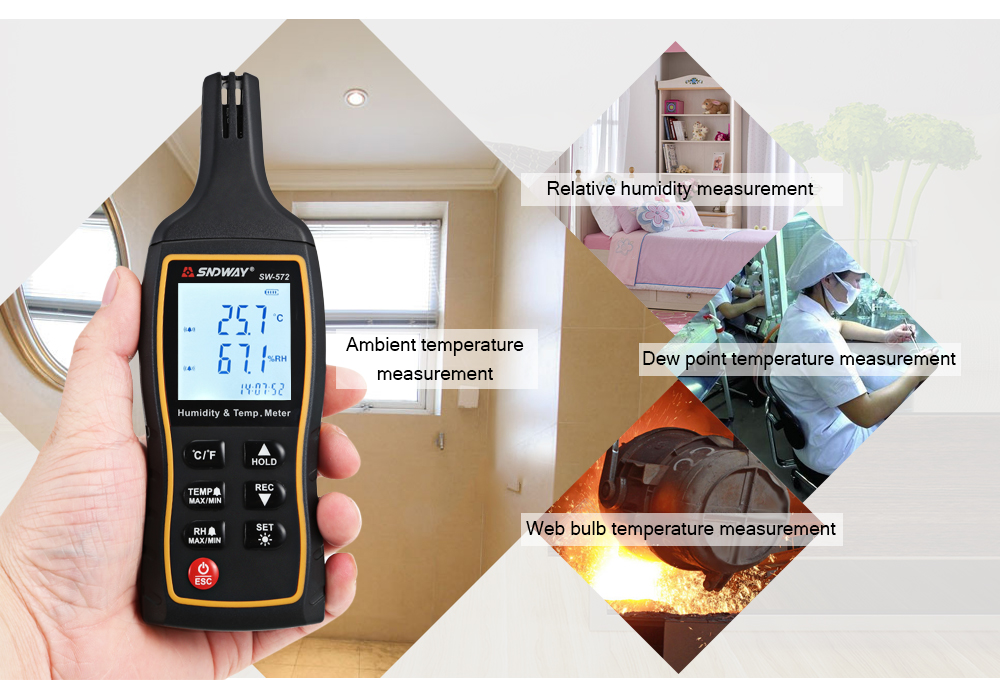 SNDWAY Digital Temperature Humidity Meter with Dew Point Wet Bulb for Daily Life Industry Agriculture Usage SNDWAY Digital Temperature Humidity Meter with Dew Point Wet Bulb for Daily Life Industry Agriculture Usage