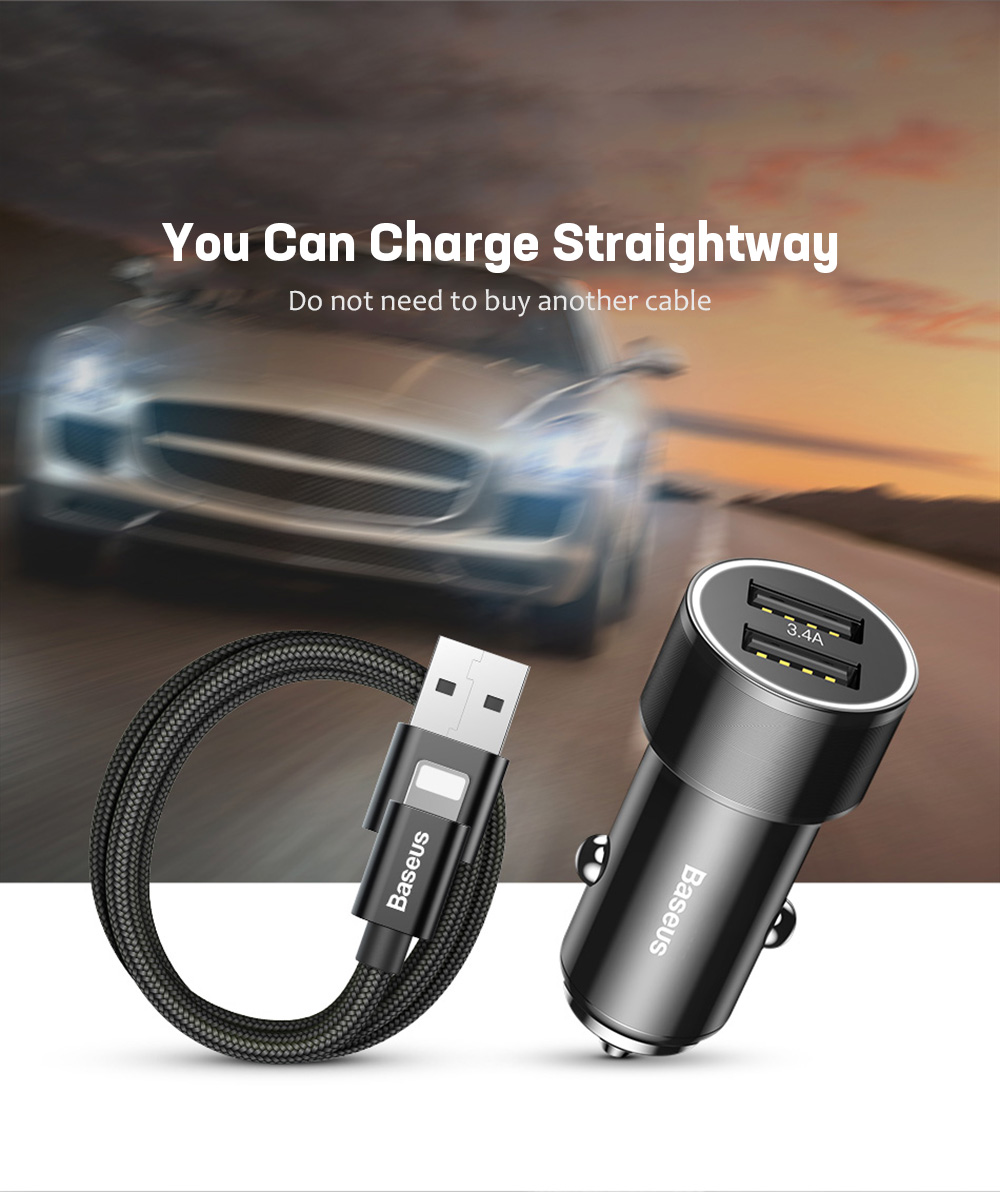 Baseus Small Screw Charging Set Dual USB Car Charger + USB to 8 Pin Cable Black 1M Baseus Small Screw Charging Set Dual USB Car Charger + USB to 8 Pin Cable Black 1M