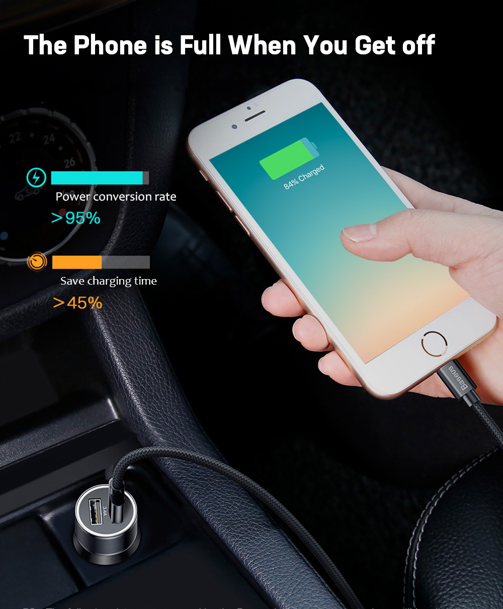 Baseus Small Screw Charging Set Dual USB Car Charger + USB to 8 Pin Cable Black 1M Baseus Small Screw Charging Set Dual USB Car Charger + USB to 8 Pin Cable Black 1M