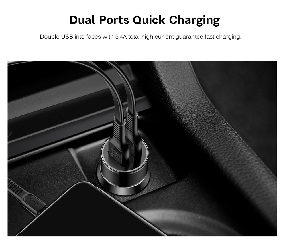Baseus BSC - C15N Small Screw 3.4A Dual USB Car Charger Aluminium Alloy Baseus BSC - C15N Small Screw 3.4A Dual USB Car Charger Aluminium Alloy