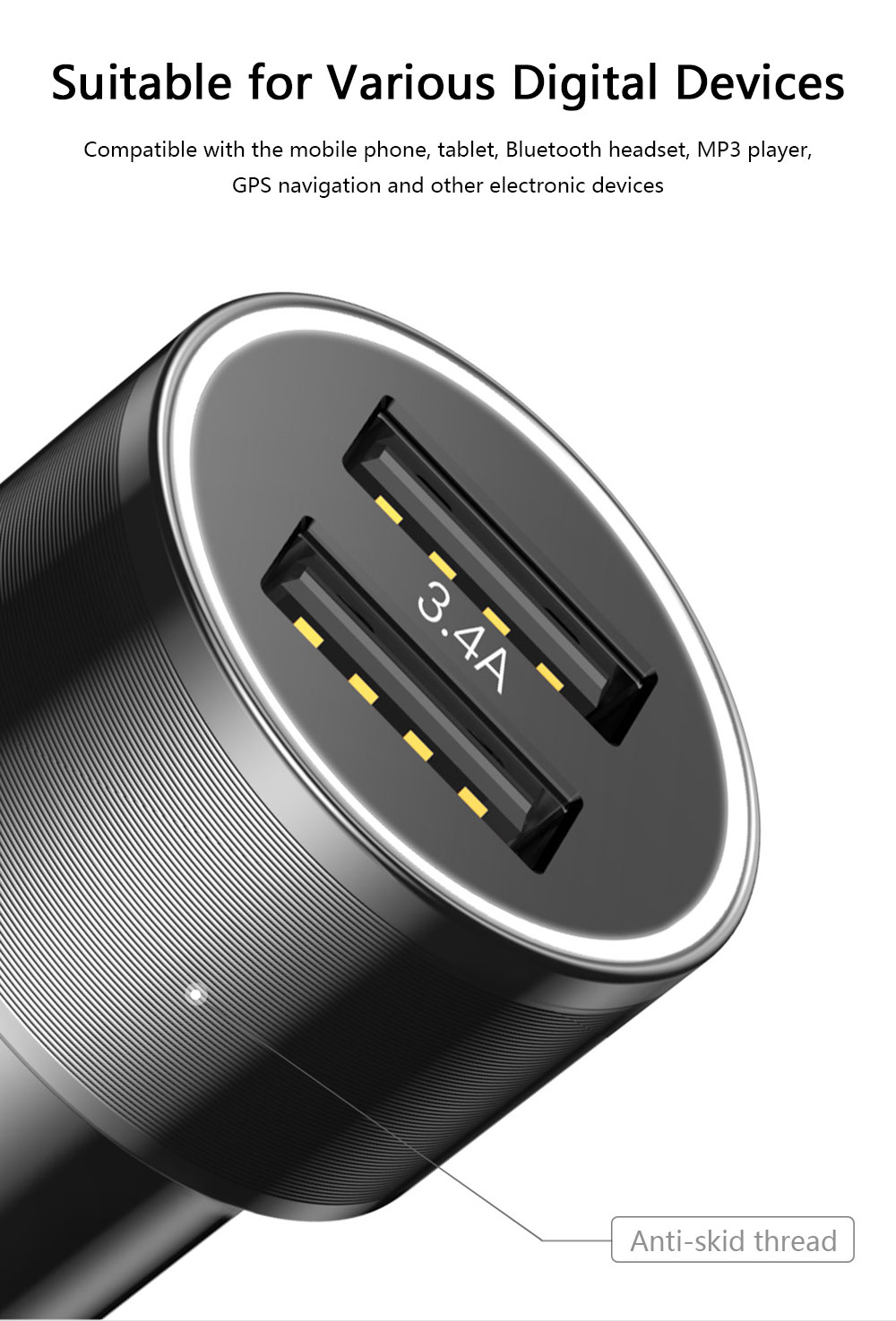 Baseus Small Screw Charging Set Dual USB Car Charger   USB to Type-C Cable Black 1M