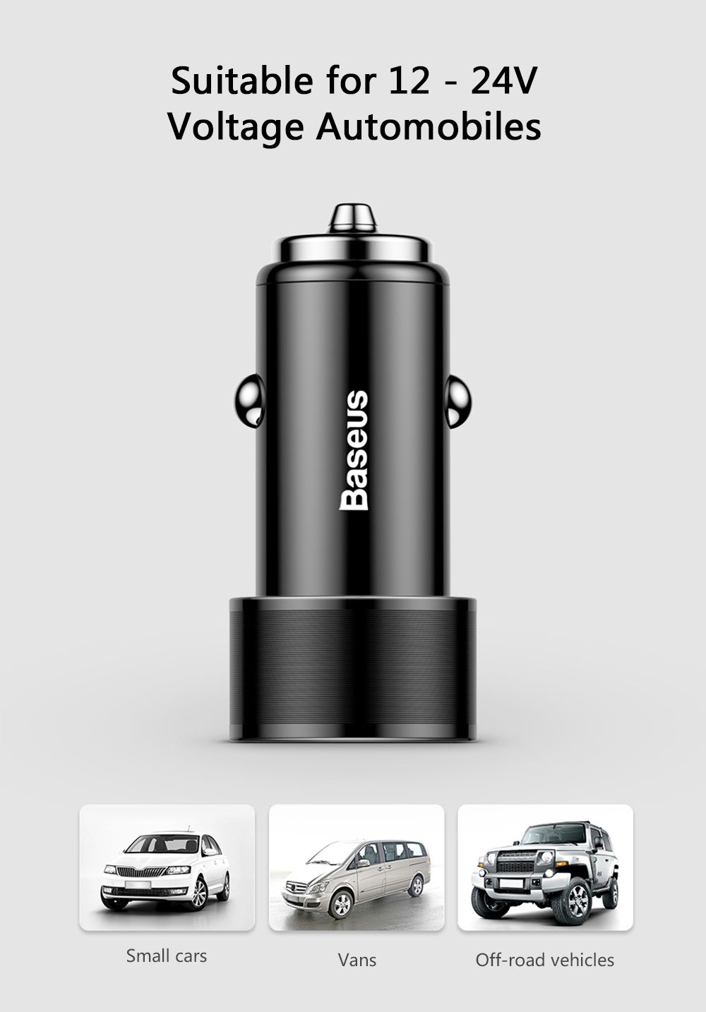 Baseus Small Screw Charging Set Dual USB Car Charger   USB to Type-C Cable Black 1M