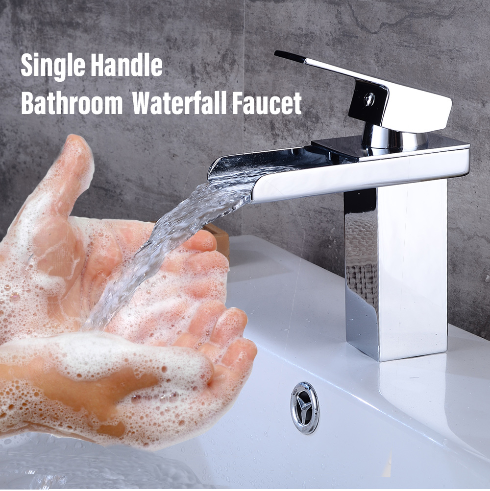 Bathroom Waterfall Faucet Single Handle Spout Sink Mixer Tap Bathroom Waterfall Faucet Single Handle Spout Sink Mixer Tap