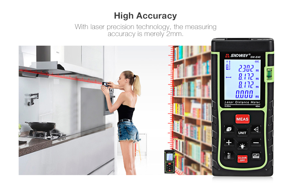 SNDWAY SW - E100 100M Digital Laser Distance Meter with Lanyard Hole LED Screen SNDWAY SW - E100 100M Digital Laser Distance Meter with Lanyard Hole LED Screen