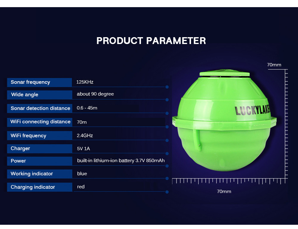 LUCKY FF916 WiFi Intelligent Fish Finder Underwater Sonar with Magnifier
