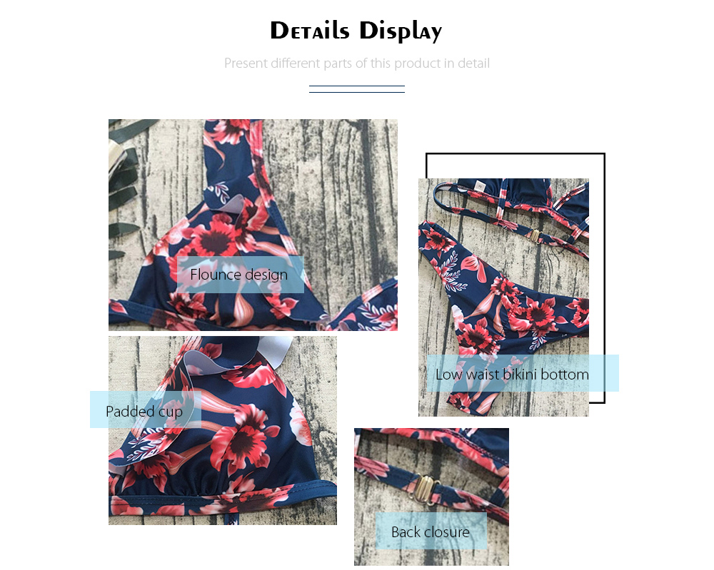 Plunge Neck Flounce Backless Padded Floral Print Low Waist Women Bikini Set Plunge Neck Flounce Backless Padded Floral Print Low Waist Women Bikini Set