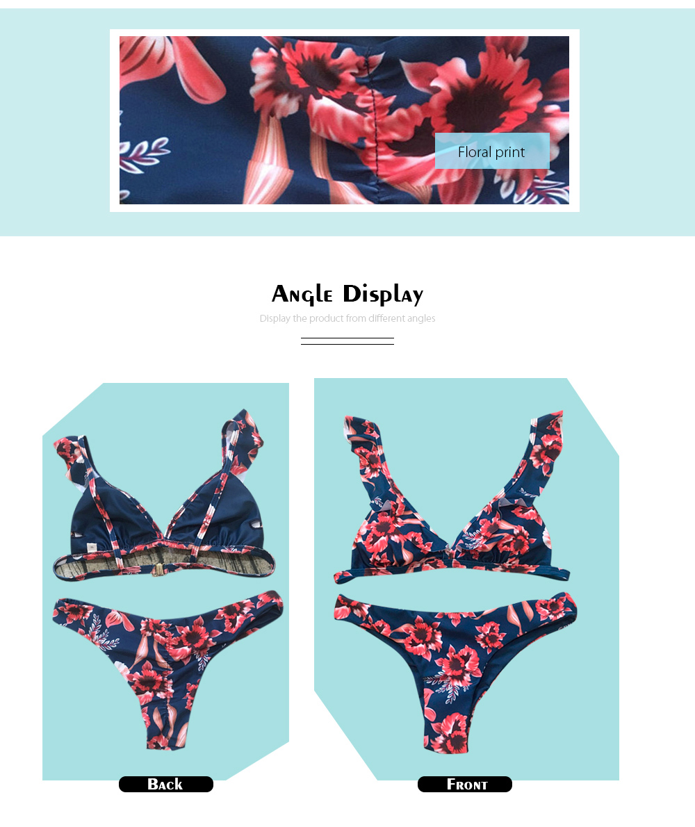 Plunge Neck Flounce Backless Padded Floral Print Low Waist Women Bikini Set Plunge Neck Flounce Backless Padded Floral Print Low Waist Women Bikini Set