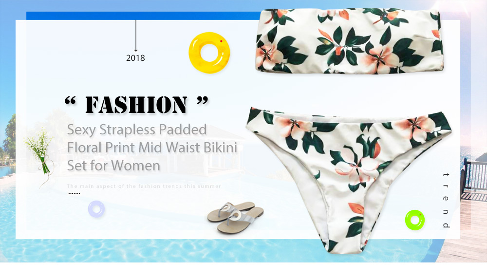 Sexy Strapless Padded Floral Print Mid Waist Women Bikini Set Sexy Strapless Padded Floral Print Mid Waist Women Bikini Set