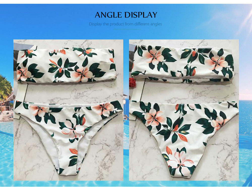 Sexy Strapless Padded Floral Print Mid Waist Women Bikini Set Sexy Strapless Padded Floral Print Mid Waist Women Bikini Set