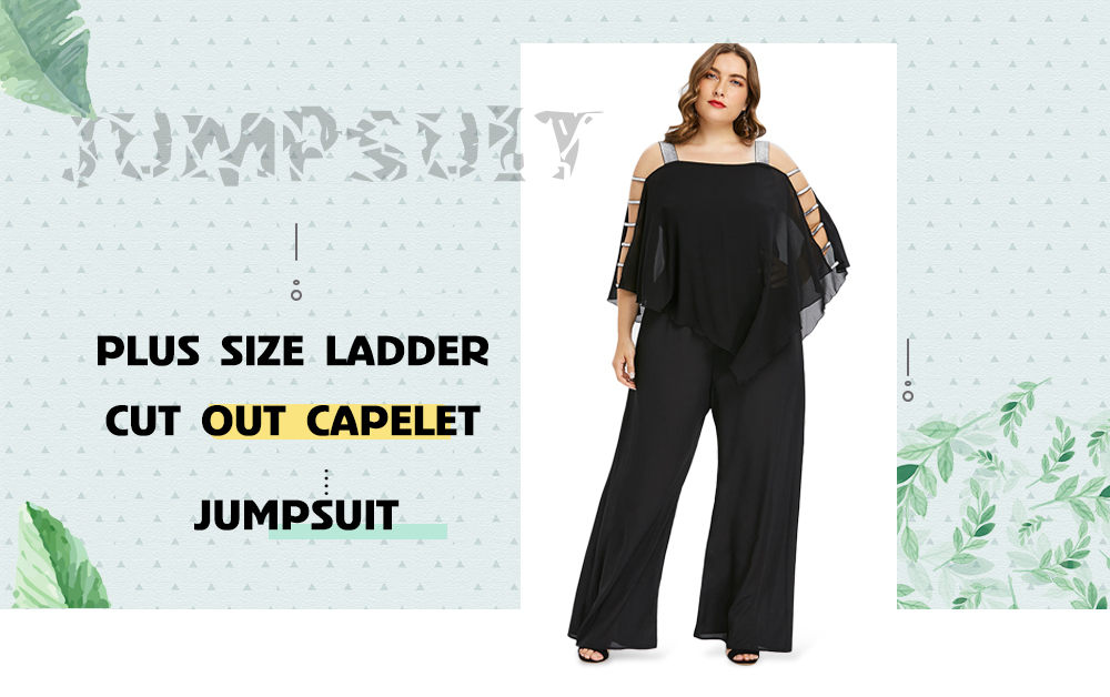 Plus Size Ladder Cut Out Overlay Jumpsuit 