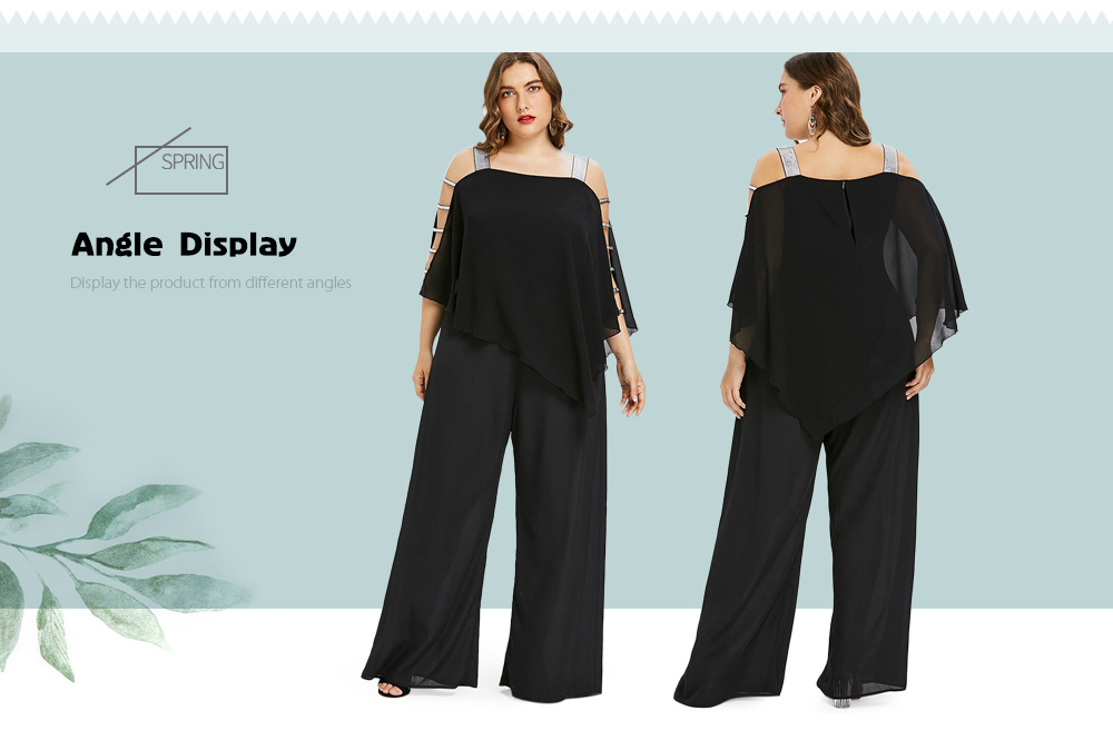 Plus Size Ladder Cut Out Overlay Jumpsuit