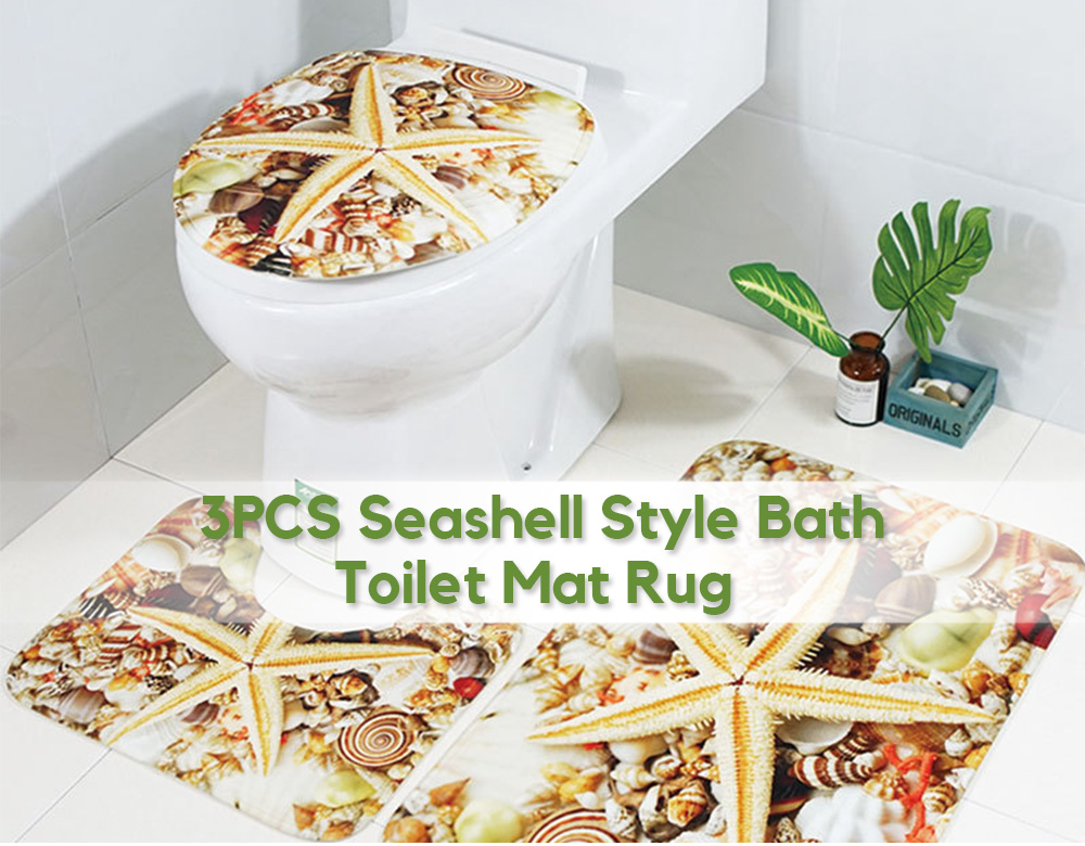 3pcs Seashell Style Bath Toilet Mat Seat Cushion Non-slip Floor Rug 3pcs Seashell Style Bath Toilet Mat Seat Cushion Non-slip Floor Rug