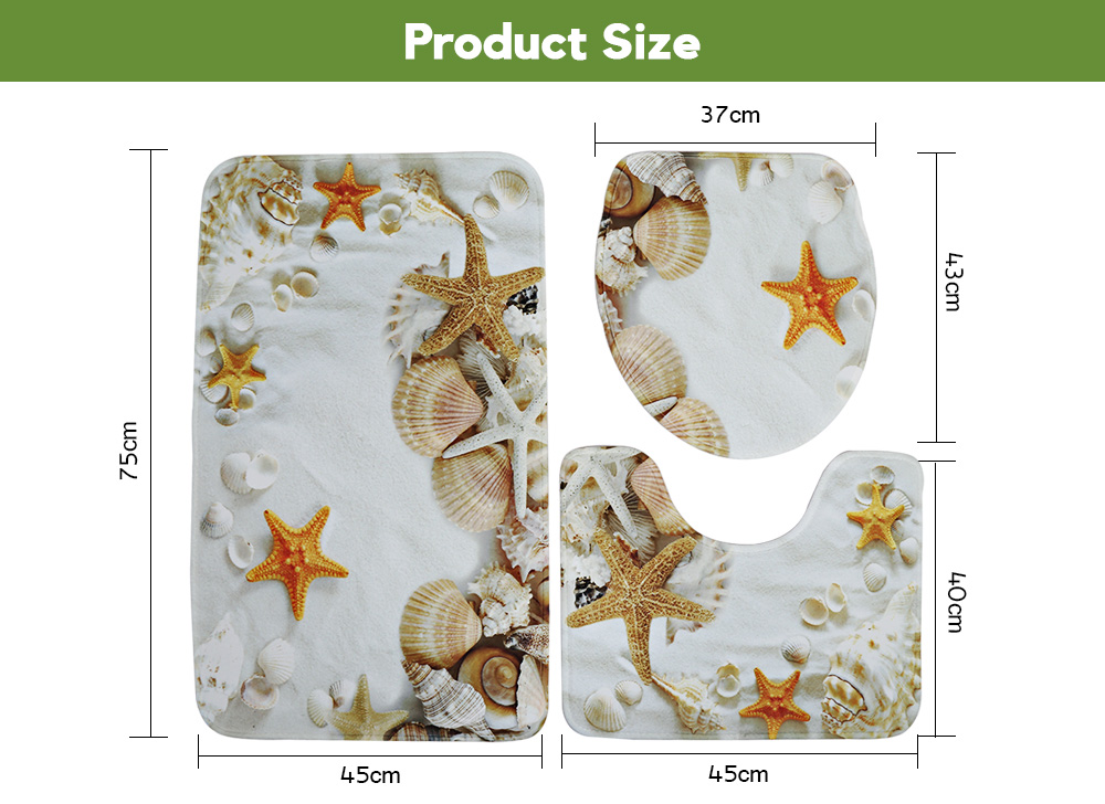 3pcs Seashell Style Bath Toilet Mat Seat Cushion Non-slip Floor Rug 3pcs Seashell Style Bath Toilet Mat Seat Cushion Non-slip Floor Rug