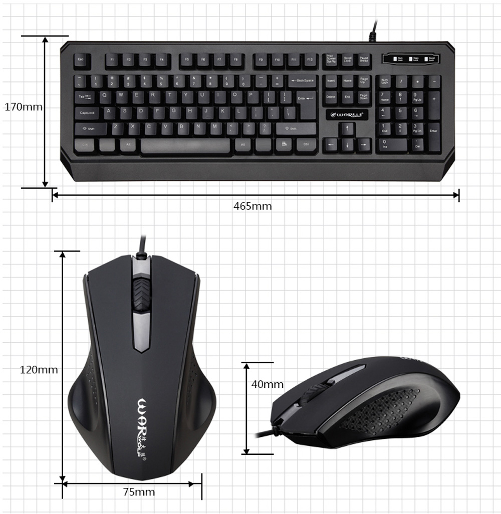 Warwolf KM - 722 Wired Keyboard Mouse Suit 104 Keys Warwolf KM - 722 Wired Keyboard Mouse Suit 104 Keys